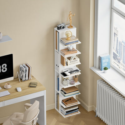 SoBuy STR14-H-W Bibliothèque Colonne Étroite 7 Niveaux – Meuble de Rangement en Bois, Étagère Blanche – 30×32,5×146,8 cm, Charge 60 kg
