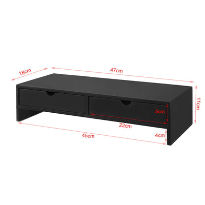 SoBuy BBF02-SCH Support Écran PC Rehausseur Ecran PC Bureau avec 2 Tiroirs et Rangement Support Moniteur Universel pour Ordinateur Portable ou Écran Noir 47x18x11cm