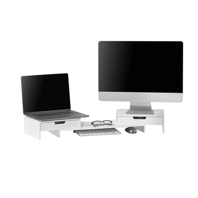 SoBuy BBF04-W Rehausseur Écran PC Bureau avec 2 Tiroirs Support Écran PC Rehausseur Ordinateur Portable Support Moniteur Régl