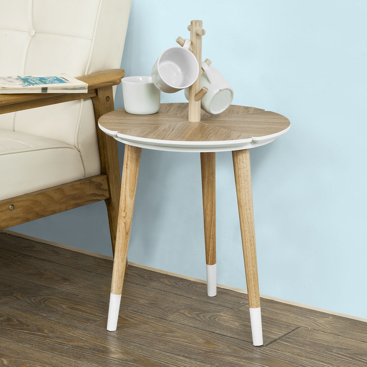 SoBuy FBT38-WN Table café Design avec support à Tasses Table d’appoint Ronde
