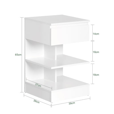 SoBuy FBT49-W Table de Chevet avec 1 Tiroir et 2 Étagères, Design Moderne, pour Salon et Chambre, Rangement Optimisé, Design Fonctionnel – L39×P39×H65 cm, Blanc