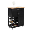 SoBuy FKW45-SCH Desserte de Cuisine sur Roulettes avec Casier à Vin – Plan de Travail Bois Massif, 1 Tiroir, 2 Portes, Noir, 