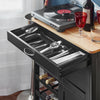 SoBuy FKW45-SCH Desserte de Cuisine sur Roulettes avec Casier à Vin – Plan de Travail Bois Massif, 1 Tiroir, 2 Portes, Noir, 67×38×86 cm