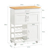SoBuy FKW45-WN Desserte cuisine bois massif 67 cm avec plan en hévéa, tiroir et casier à vin – Blanc et naturel