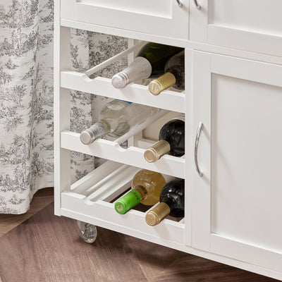 SoBuy FKW45-WN Desserte cuisine bois massif 67 cm avec plan en hévéa, tiroir et casier à vin – Blanc et naturel