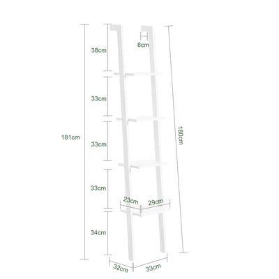 sobuyes.shopG15-W Bibliothèque Étagère Murale Style échelle, Étagère échelle 4 Niveaux- Blanc 33 x 180 cm