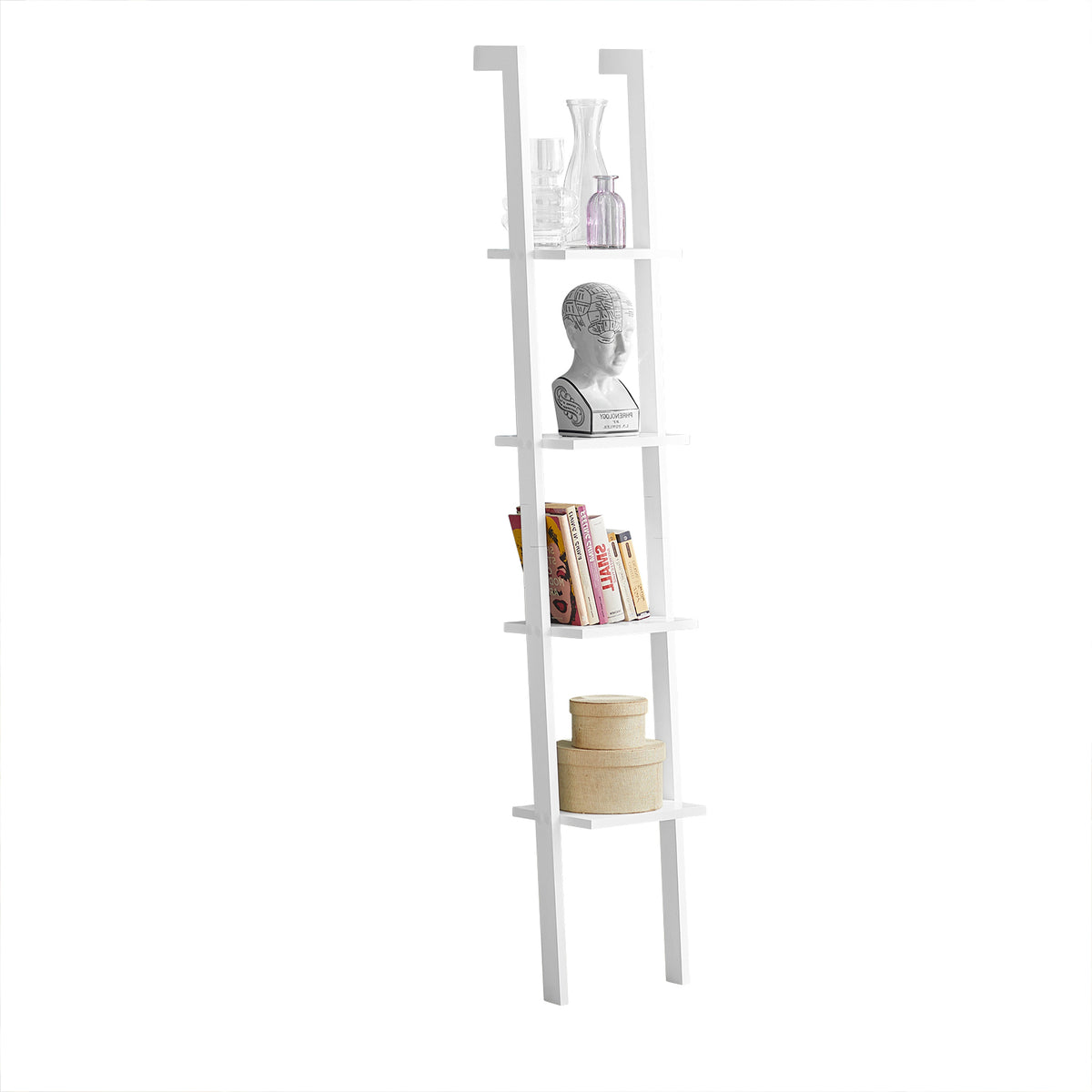 sobuyes.shopG15-W Bibliothèque Étagère Murale Style échelle, Étagère échelle 4 Niveaux- Blanc 33 x 180 cm