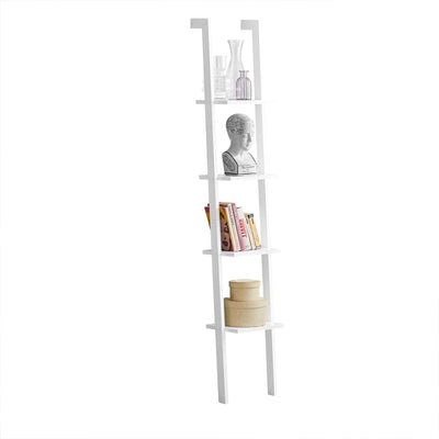 sobuyes.shopG15-W Bibliothèque Étagère Murale Style échelle, Étagère échelle 4 Niveaux- Blanc 33 x 180 cm