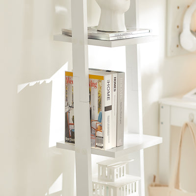 sobuyes.shopG15-W Bibliothèque Étagère Murale Style échelle, Étagère échelle 4 Niveaux- Blanc 33 x 180 cm