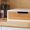 sobuyes.shopG179-WN Boîte à Thé avec Tiroir, Format Compact, Rangement Optimisé, Design Fonctionnel, Usage Quotidien – L31×P30×H10 cm, Bois, Blanc et Naturel