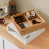sobuyes.shopG179-WN Boîte à Thé avec Tiroir, Format Compact, Rangement Optimisé, Design Fonctionnel, Usage Quotidien – L31×P30×H10 cm, Bois, Blanc et Naturel