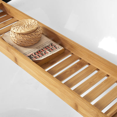 sobuyes.shopG212-N Plateau de Baignoire Extra Long et Verni avec Support Verre à Vin et Bougie, Design Fonctionnel, Usage Quotidien, Pratique – Bambou, Naturel