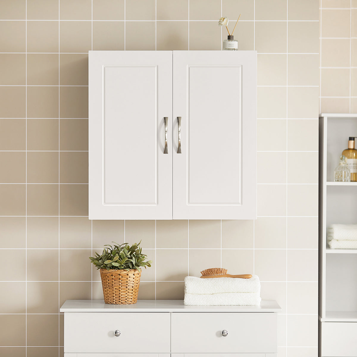 sobuyes.shopG231-W Armoire Murale Salle de Bain avec Porte et Étagère Réglable – L60×P30×H60 cm, Charge 25 kg, MDF E1, Blanc