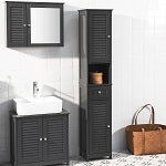sobuyes.shopG236-DG Colonne Salle de Bain avec 2 Portes, 1 Tiroir et Niche Ouverte, pour Salle de Bain et WC, Rangement Optimisé – L32×P30×H170 cm, Gris Foncé