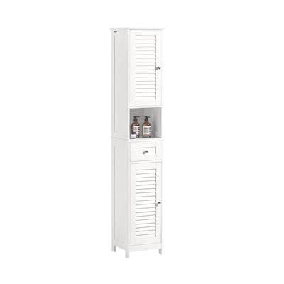 sobuyes.shopG236-W Colonne de Salle de Bain – 32 cm, 2 Portes Persiennes, Tiroir et Niche, Blanc