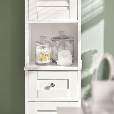 sobuyes.shopG236-W Colonne de Salle de Bain – 32 cm, 2 Portes Persiennes, Tiroir et Niche, Blanc