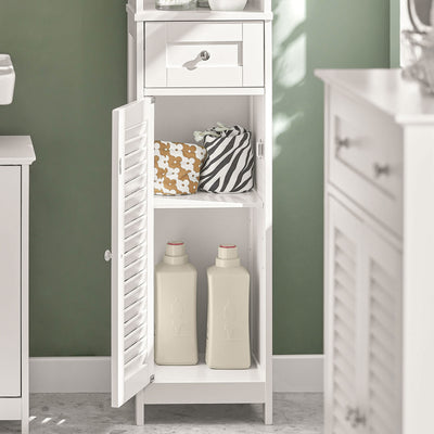 sobuyes.shopG236-W Colonne de Salle de Bain – 32 cm, 2 Portes Persiennes, Tiroir et Niche, Blanc