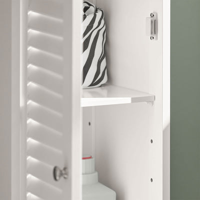 sobuyes.shopG236-W Colonne de Salle de Bain – 32 cm, 2 Portes Persiennes, Tiroir et Niche, Blanc