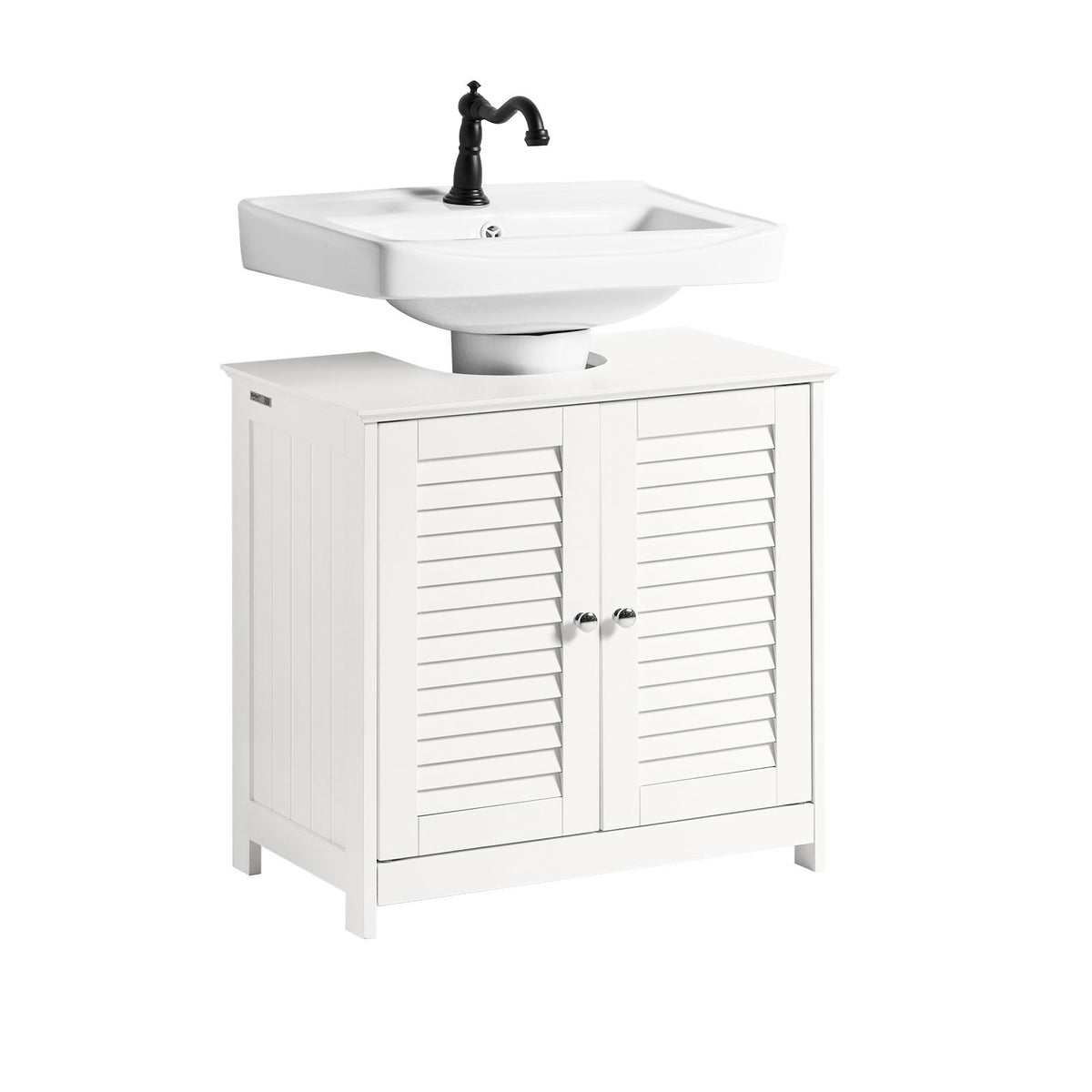 sobuyes.shopG237-II-W Meuble Sous Vasque 60 cm avec Porte à Lamelles – Étagère Réglable, Blanc