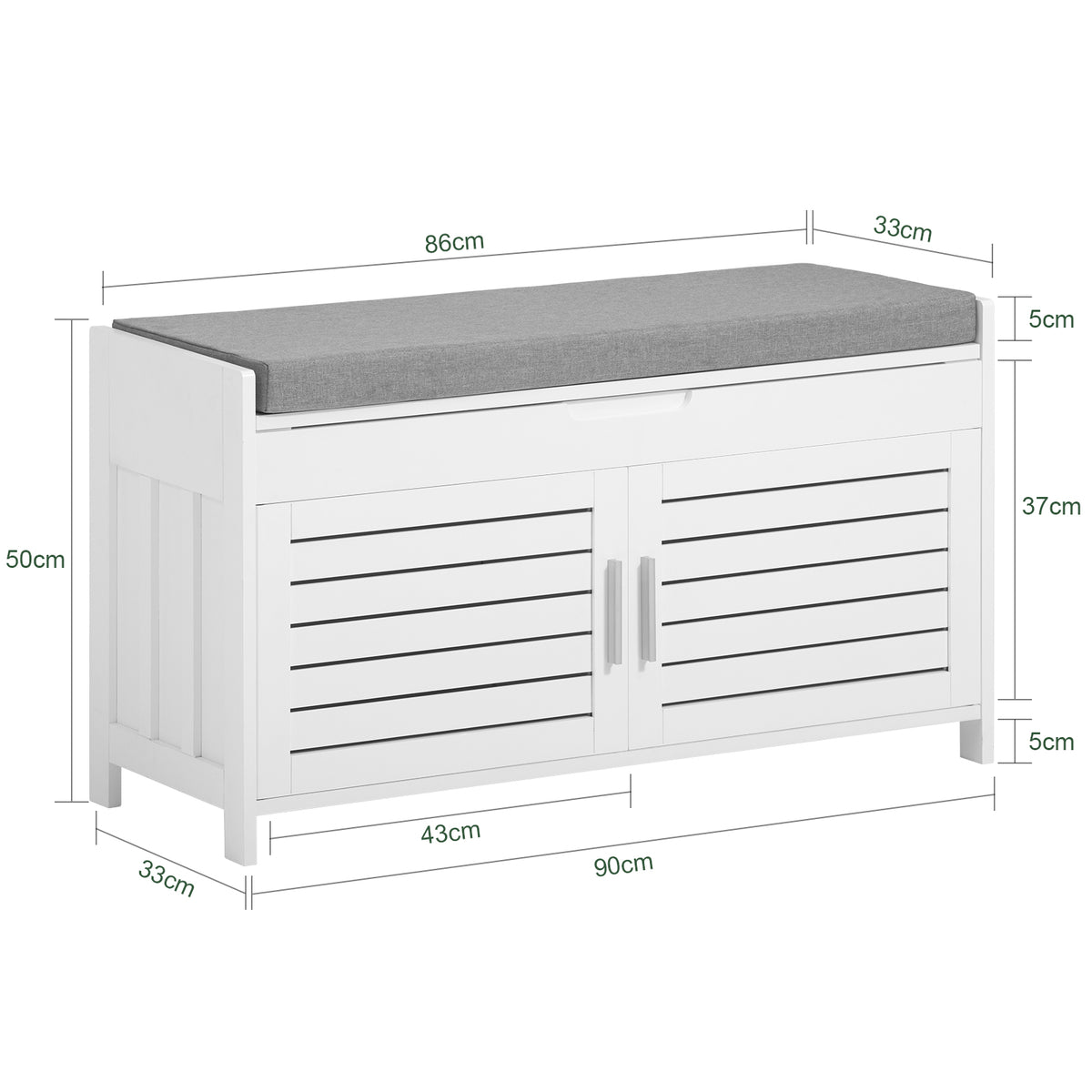 SoBuy FSR102-W Banc à Chaussures avec Coussin Rembourré, Coffre et 2 Portes de Rangement pour Entrée – 90x33x50 cm, Blanc