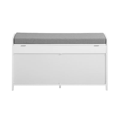 SoBuy FSR102-W Banc à Chaussures avec Coussin Rembourré, Coffre et 2 Portes de Rangement pour Entrée – 90x33x50 cm, Blanc