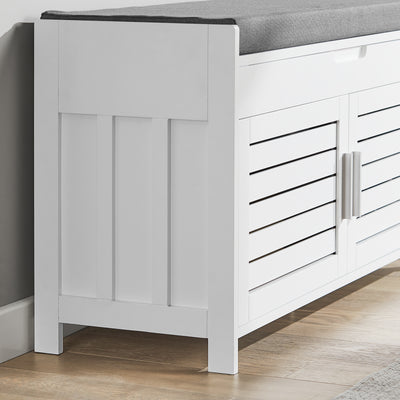 SoBuy FSR102-W Banc à Chaussures avec Coussin Rembourré, Coffre et 2 Portes de Rangement pour Entrée – 90x33x50 cm, Blanc