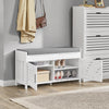 SoBuy FSR102-W Banc à Chaussures avec Coussin Rembourré, Coffre et 2 Portes de Rangement pour Entrée – 90x33x50 cm, Blanc