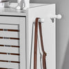 SoBuy FSR108-W Armoire à Chaussures 3 Abattants avec 2 Crochets et Porte-Manteau – 55×30×112 cm, 45 kg, MDF + Bambou, Blanc