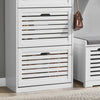 SoBuy FSR108-W Armoire à Chaussures 3 Abattants avec 2 Crochets et Porte-Manteau – 55×30×112 cm, 45 kg, MDF + Bambou, Blanc