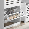 SoBuy FSR108-W Armoire à Chaussures 3 Abattants avec 2 Crochets et Porte-Manteau – 55×30×112 cm, 45 kg, MDF + Bambou, Blanc