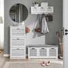 SoBuy FSR108-W Armoire à Chaussures 3 Abattants avec 2 Crochets et Porte-Manteau – 55×30×112 cm, 45 kg, MDF + Bambou, Blanc