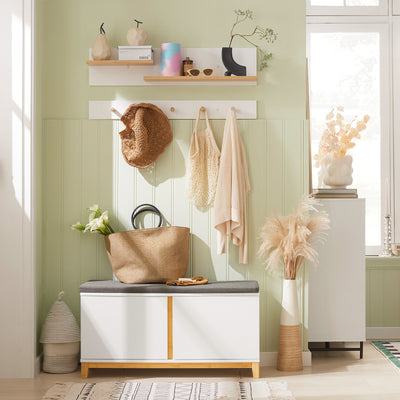 SoBuy FSR117-W Banc à Chaussures avec Coussin Rembourré et 2 Portes, Meuble d'Entrée – 90x34x46 cm, Blanc