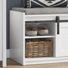 SoBuy FSR133-W Banc à Chaussures avec Porte de Grange Coulissante et 6 Compartiments pour Entrée – 120x35x45 cm, Blanc