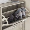 SoBuy FSR137-HG Armoire à Chaussures 2 Abattants Réglables, Slim pour Entrée Couloir – Gris Effet Bois