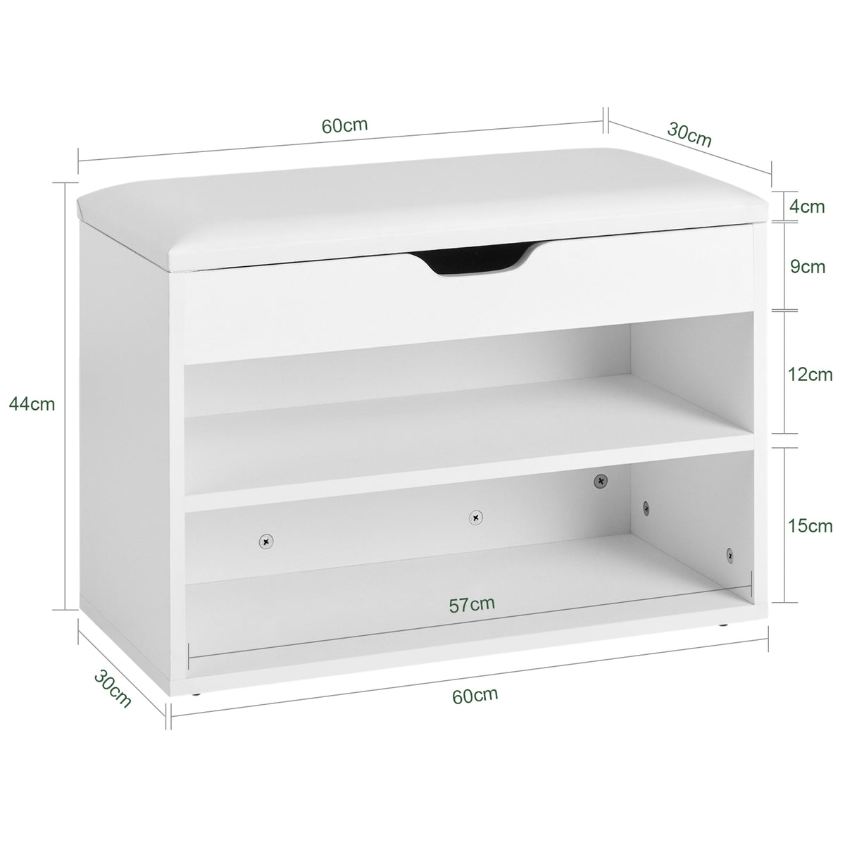 SoBuy FSR25-W Banc à Chaussures 2 Étages avec Coussin Rembourré pour Entrée Couloir – 60x30x44 cm, Blanc