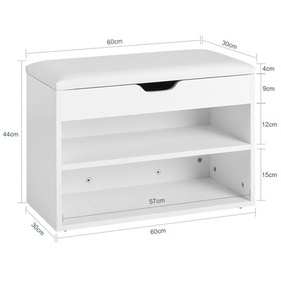 SoBuy FSR25-W Banc à Chaussures 2 Étages avec Coussin Rembourré pour Entrée Couloir – 60x30x44 cm, Blanc