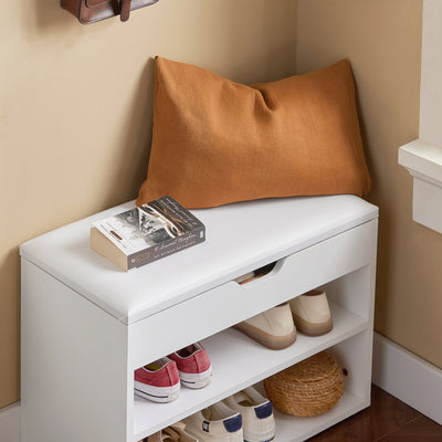 SoBuy FSR25-W Banc à Chaussures 2 Étages avec Coussin Rembourré pour Entrée Couloir – 60x30x44 cm, Blanc