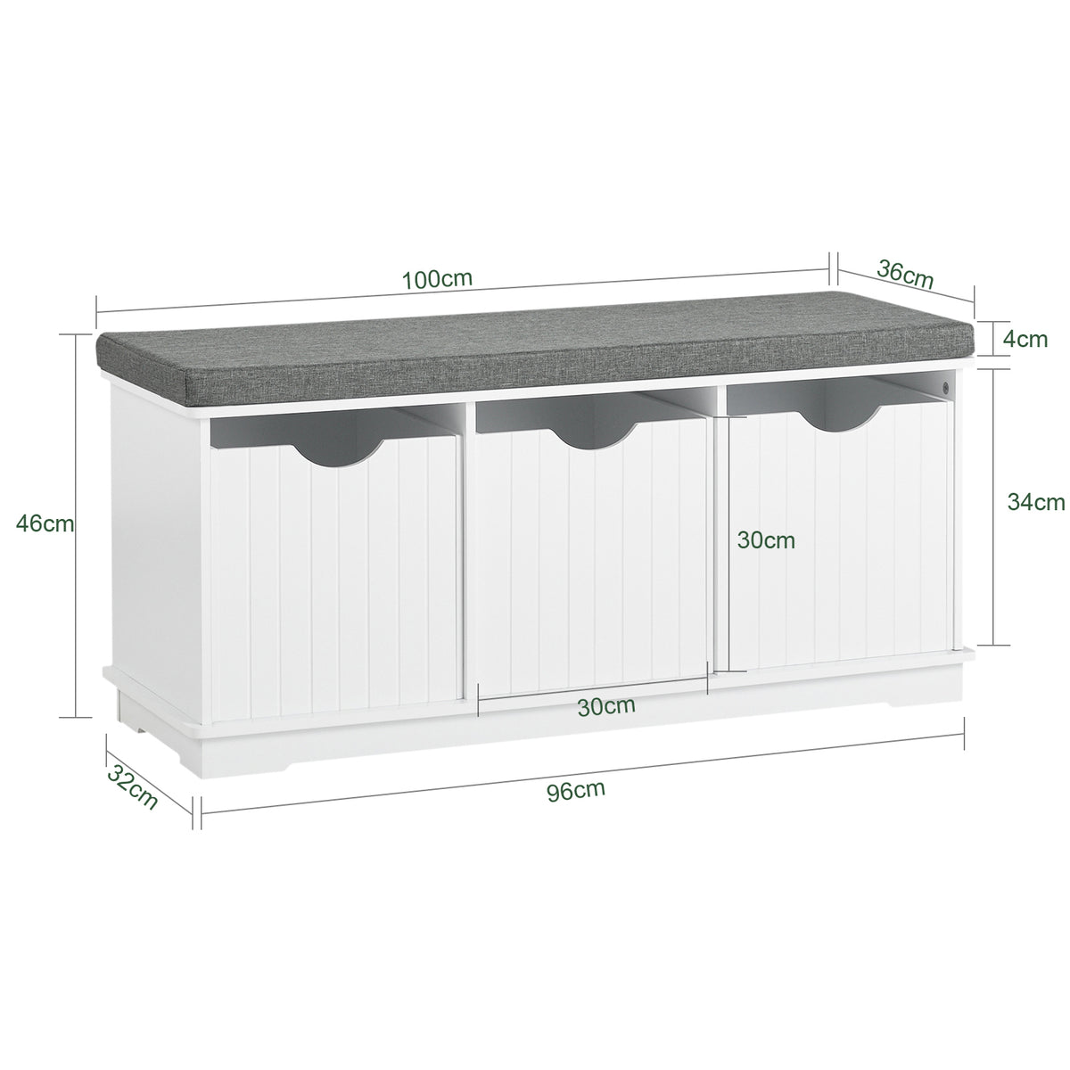 SoBuy FSR30-W Banc à Chaussures avec Coussin Rembourré et 3 Cubes de Rangement pour Entrée – 100x36x46 cm, Blanc