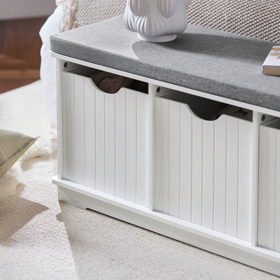 SoBuy FSR30-W Banc à Chaussures avec Coussin Rembourré et 3 Cubes de Rangement pour Entrée – 100x36x46 cm, Blanc