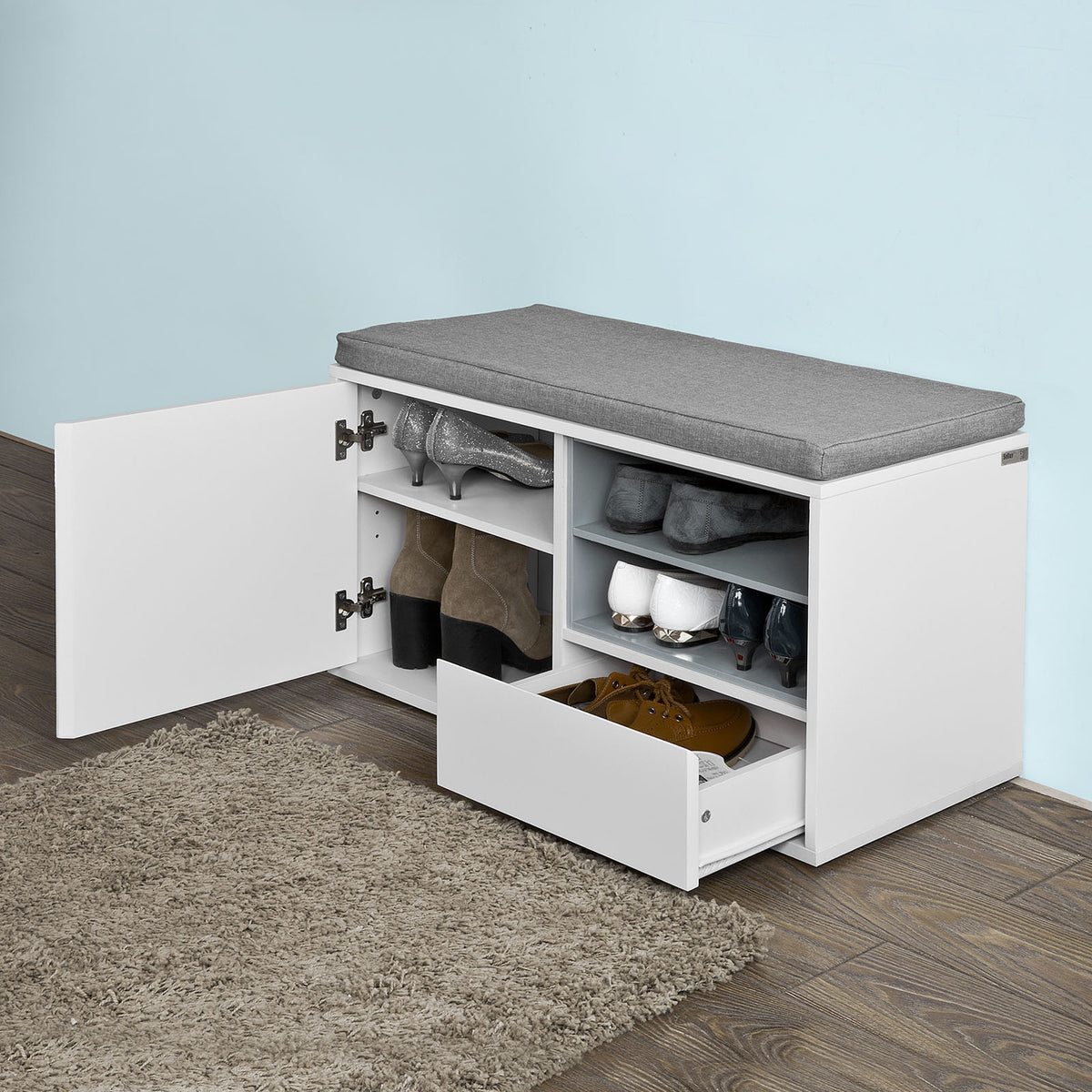 SoBuy FSR37-W Banc à Chaussures avec Coussin Rembourré et Rangement pour Entrée Couloir – 80x35x46 cm, Blanc