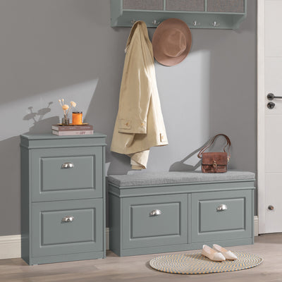 SoBuy FSR78-HG Armoire à Chaussures 2 Abattants Slim 24cm – 8 Paires, Dos Aéré, FSC®, Gris, 54x24x83 cm