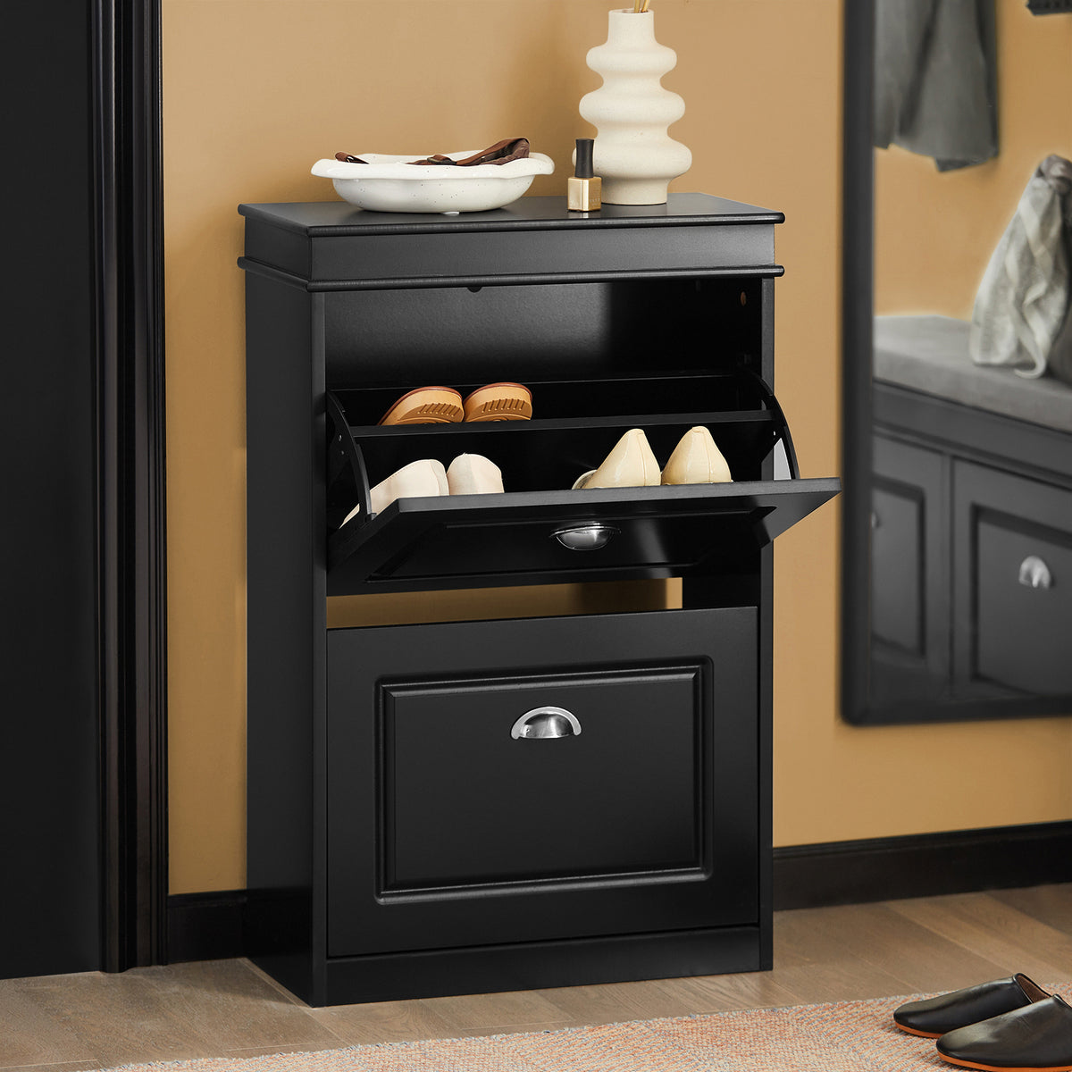 SoBuy FSR78-SCH Armoire à Chaussures 2 Abattants, Rangement 8 Paires pour Entrée Couloir – 54x24x83 cm, Noir