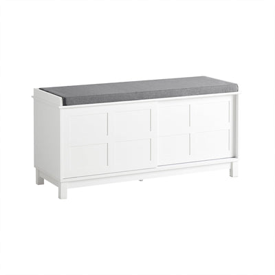 SoBuy FSR86-W Banc à Chaussures avec Coussin Rembourré et 2 Portes, Grande Capacité pour Entrée – 114x40x53 cm, Blanc