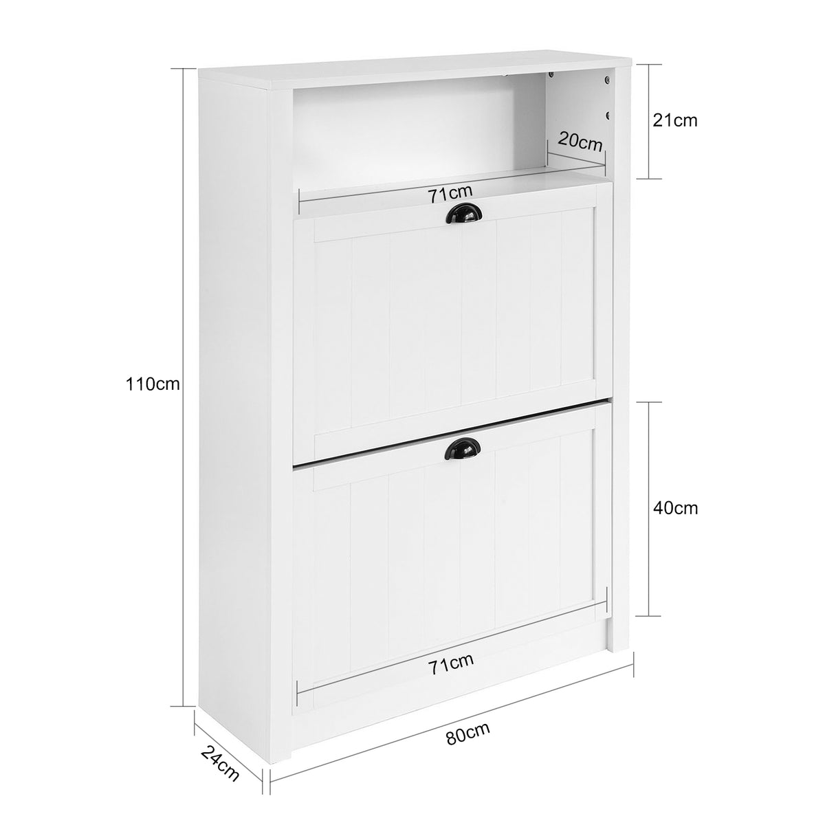 SoBuy FSR87-W Armoire à Chaussures 2 Abattants et Compartiment Ouvert – 80×24×110 cm, 50 kg, MDF E1, Blanc