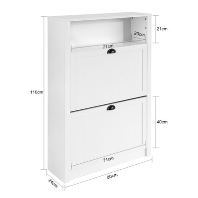 SoBuy FSR87-W Armoire à Chaussures 2 Abattants et Compartiment Ouvert – 80×24×110 cm, 50 kg, MDF E1, Blanc