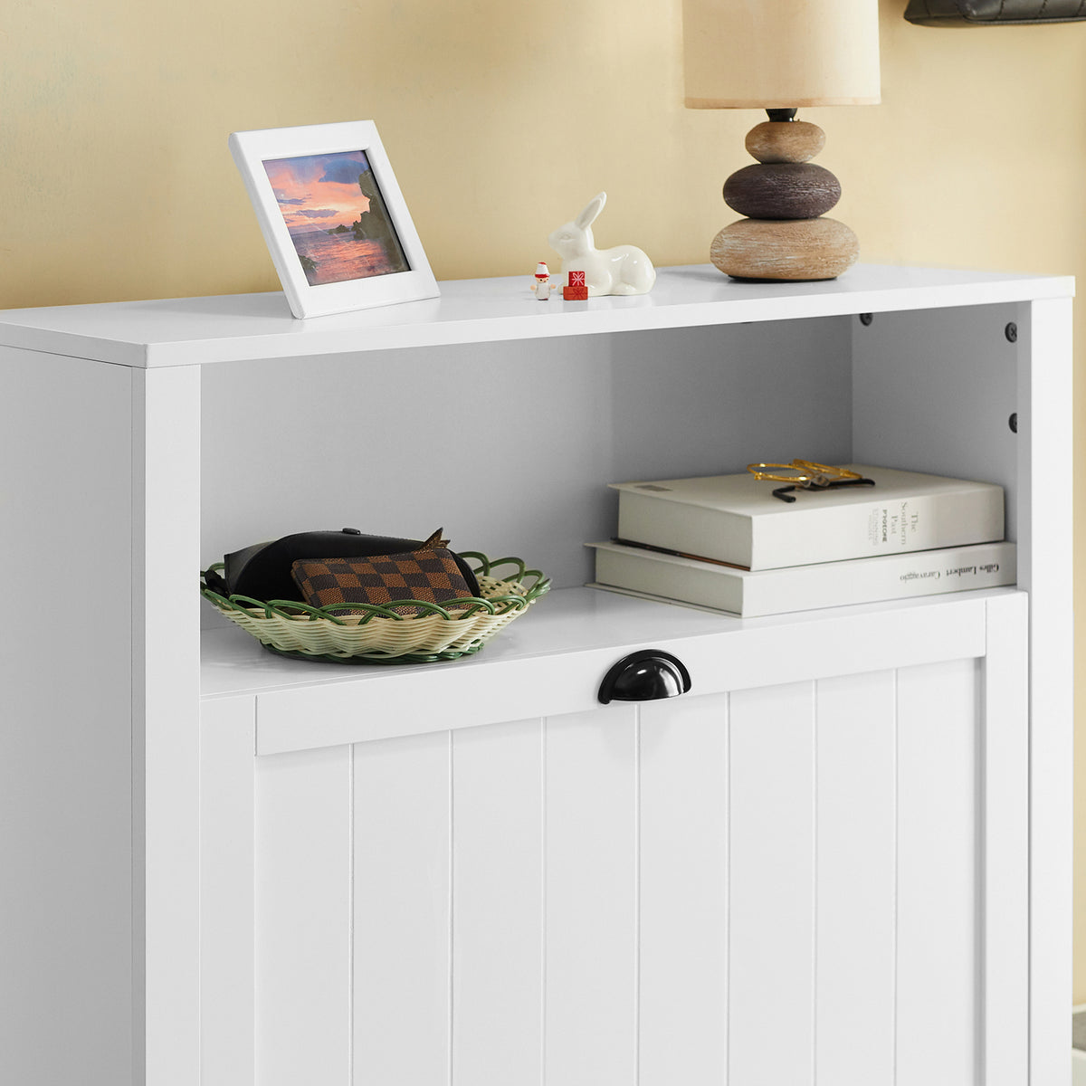 SoBuy FSR87-W Armoire à Chaussures 2 Abattants et Compartiment Ouvert – 80×24×110 cm, 50 kg, MDF E1, Blanc