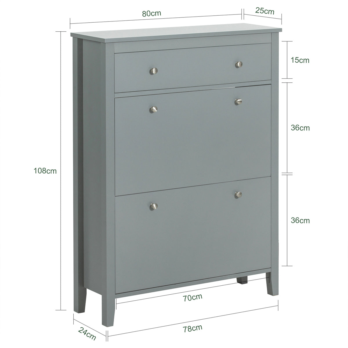 SoBuy FSR89-HG Meuble à Chaussures 80 × 25 × 108 cm, 2 Abattants et Tiroir Supérieur – Gris