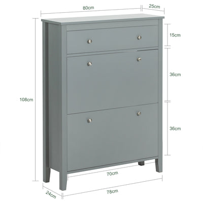 SoBuy FSR89-HG Meuble à Chaussures 80 × 25 × 108 cm, 2 Abattants et Tiroir Supérieur – Gris