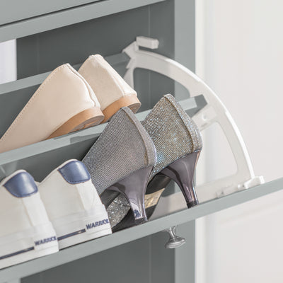 SoBuy FSR89-HG Meuble à Chaussures 80 × 25 × 108 cm, 2 Abattants et Tiroir Supérieur – Gris