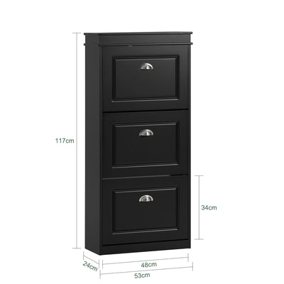 SoBuy FSR94-SCH – Armoire à Chaussures Slim 24 cm – 3 Abattants, 12 Paires – Noir Mat FSC®